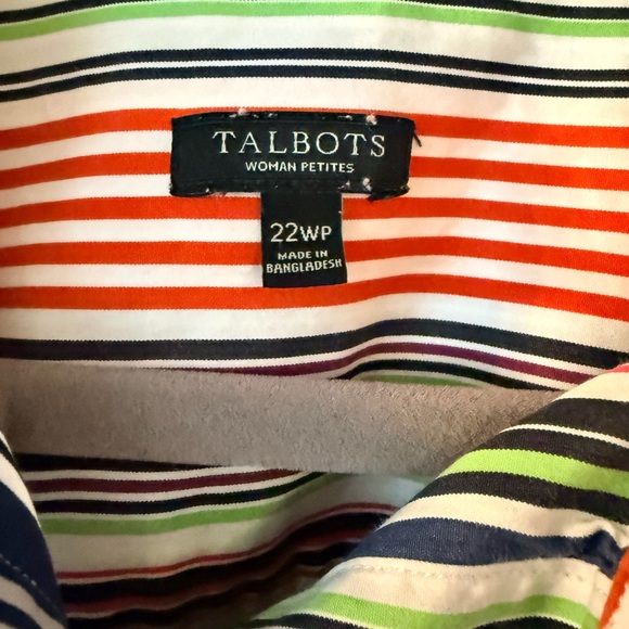Striped Multicolor Talbots 3/4 sleeve 100% Cotton Blouse - Comfy & Cool - Picture 3 of 4